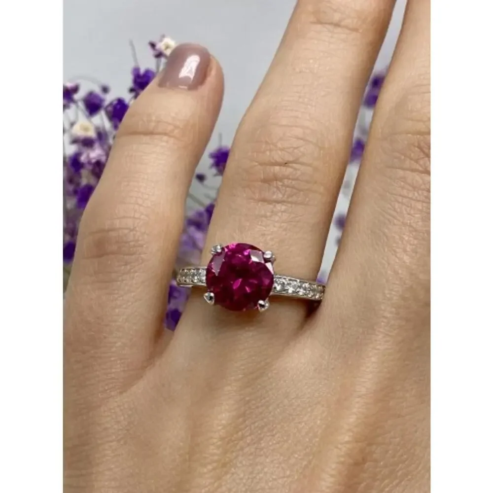 925 Sterling Silver Pink Topaz & CZ Ring Size 7